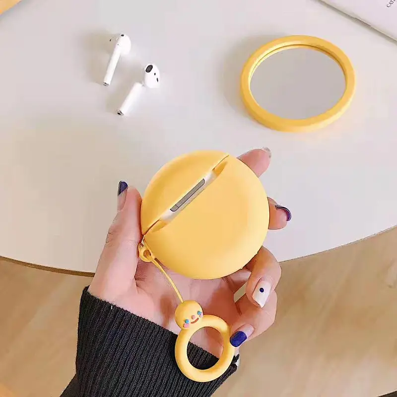 Custom Lovely Round smiling face Wireless Earphone Silicone Protective Case Cute Cover Case For Airpods 1 2 3