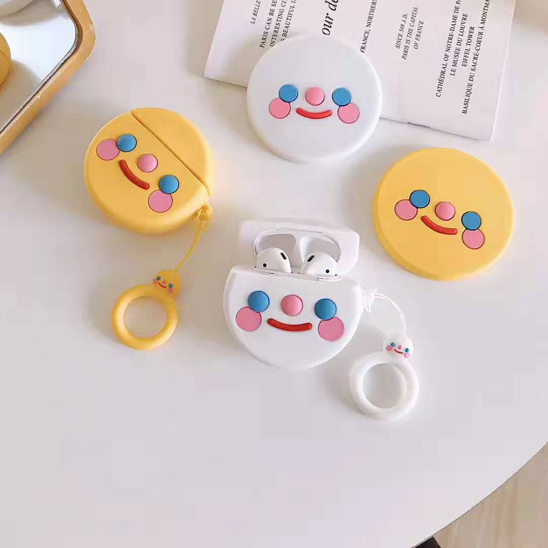 Custom Lovely Round smiling face Wireless Earphone Silicone Protective Case Cute Cover Case For Airpods 1 2 3