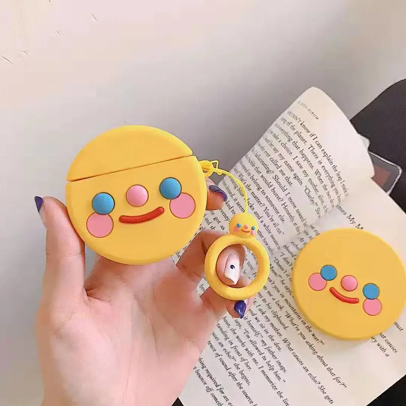 Custom Lovely Round smiling face Wireless Earphone Silicone Protective Case Cute Cover Case For Airpods 1 2 3